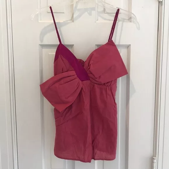 VaVa by Joy Han Anthropologie Red Berry Big Bow Tank Top Braided Straps Small