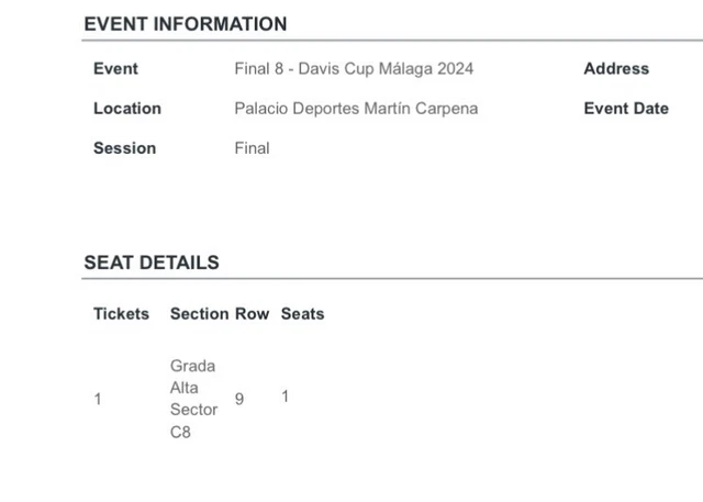ENTRADA FINAL COPA Ticket Davis Cup Final EUR 150,00