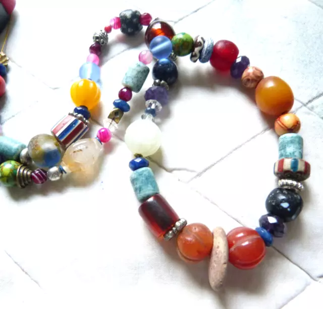 Rainbow Necklace, African Trade Beads, Bead Collection Necklace, Beadart-Austria