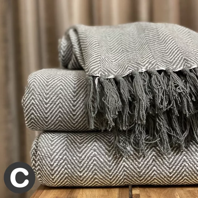 LUXURY 100 COTTON Dark Grey White Herringbone Large Sofa Bed Throw Blanket 11.95 PicClick UK