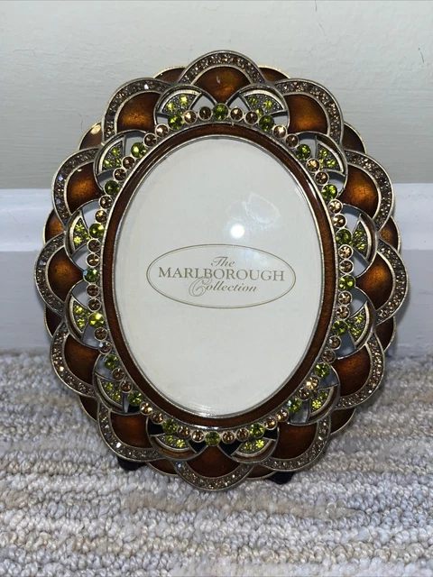 Marlborough Collection- Oval Jeweled 5" Frame Gold, Bronze And Lime Green Jewels