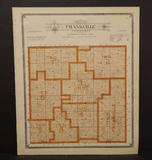Iowa Winneshiek County Map Frankville Township 1905  K14#98