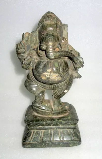 Antiguo Hindú Lord Ganesha Negro Piedra Tallado a Mano Hermoso Figura Estatua
