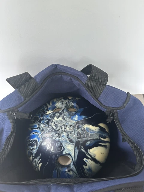 Ebonite ZOOM GLOW Bowling Ball Blue/White/Black Marble Swirl 14 Lbs 3.4oz & Bag