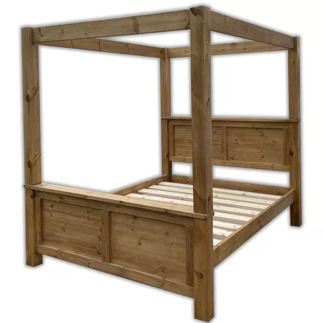 Chunky Panel Solid Pine Bed Frame 5FT King Size FOUR POSTER with High Foot End