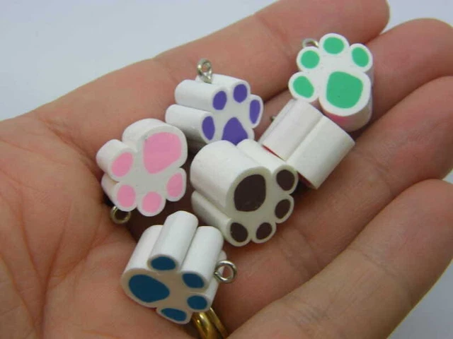 12 Paw print charms random mixed polymer clay A961