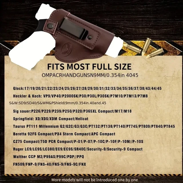 (A) Holster (Brown) 100% Leather For Waist Band 9Mm To 40 Very Secure & Discreet