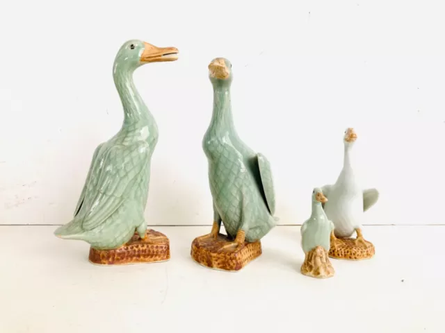 Vintage 20th Century Set Of 4 Chinese Export Porcelain Duck Figurines