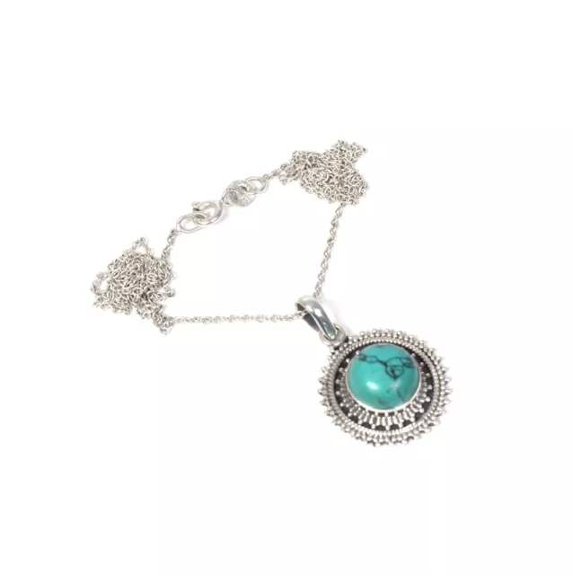 925 SOLID STERLING Silver Turquoise Chain Pendant-18.9 Inch r044 EUR 10 ...