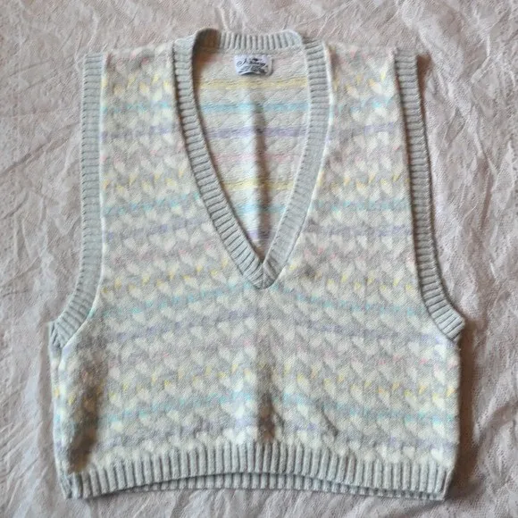 Vintage 80s Made In The USA Pastel Geometric Print Sweater Vest Size M/L Granny
