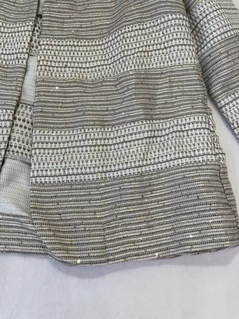 Chico’s Sequin Metallic Striped Beige Open Cotton Rayon Blend Jacket Ch 1 3