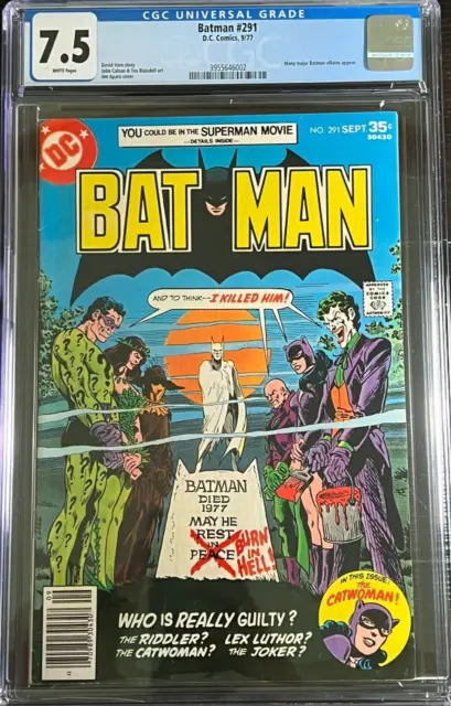 1977 Batman 291 CGC 7.5  Joker Riddler Catwoman Poison Ivy Scarecrow Cover
