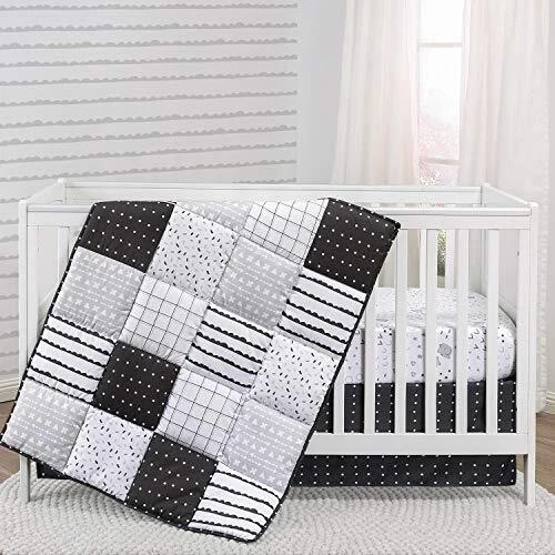 Black and White Crib Bedding Set for Baby Boys or Girls - 3 Piece Nursery Set