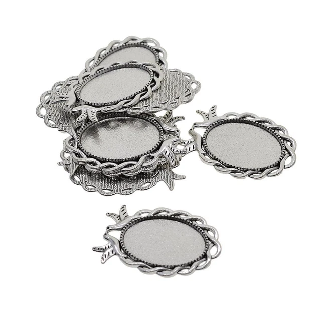 Lot de 20 plateaux vierges réglables avec plateau vierge pour loisirs créatifs, fabrication de bijoux, cabochons ronds et vierges, argent et bronze