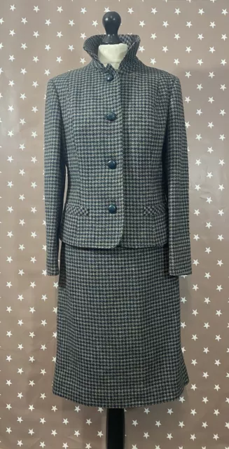 Stunning 3 Piece Skirt Suit Size 10-12 Pure New Wool Houndstooth