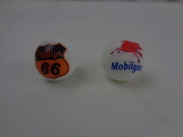 Vintage Milk Glass Shooter Marbles (2) - Phillips 66 & Mobilgas
