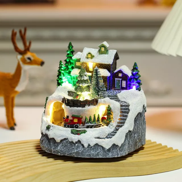 Revolving Train Music Snowy House Resin Xmas Ornaments  Christmas Decorations