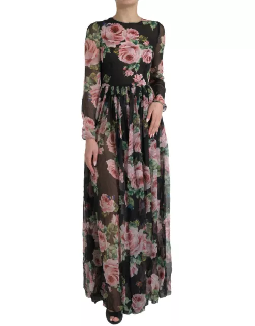 DOLCE & GABBANA Black Rose Print Silk Maxi Long Dress IT40 US4 S $1,645 ...