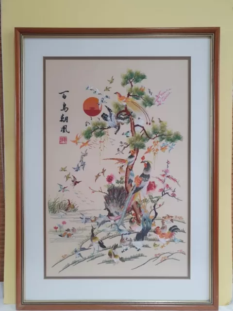 Stunning Vintage Chinese Hand Painted On Silk Picture In Frame Oriental Signed