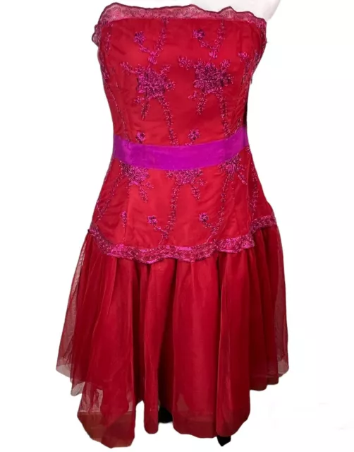 NWT!Pearl of Marchesa Red/Purple Beaded Embroidered Tulle Prom Party Dress Sz 4