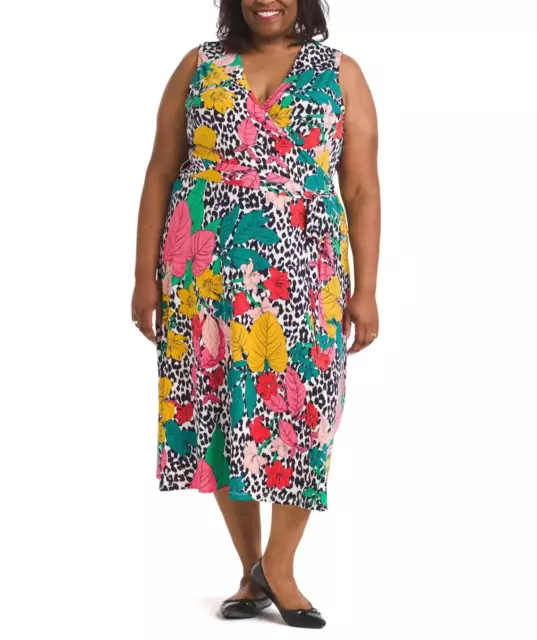 LEOTA WILD TROPICS Justine Sleeveless Faux Wrap Dress Plus Size 1X
