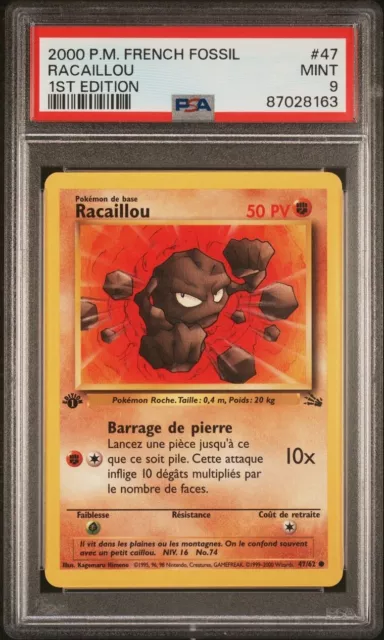 Carte Pokémon : Racaillou 47/62 - Psa 9 - Fossile Édition 1