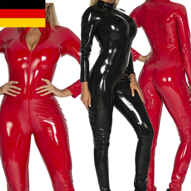 Glänzender Clubwear Latex-Look Catsuit Bodysuit Für Damen - Glänzend, Schrittlos, Clubwear, Gr. One Size Catsuit Damen