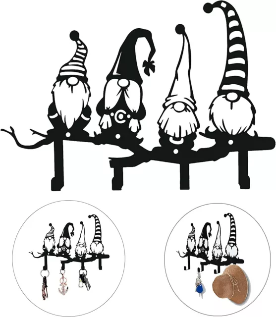 Key Rack Key Hanger Wall Mounted with 4 Hooks, Cute Gnome Décor Home Sign