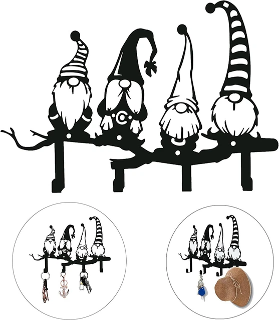 Key Rack Key Hanger Wall Mounted with 4 Hooks, Cute Gnome Décor Home Sign