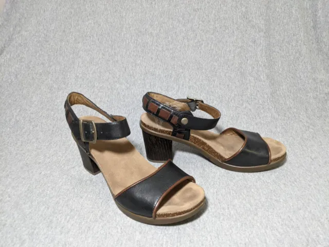 Dansko Debby Black Leather Open Toe Platform Dress Womens Sandal Cork 41 US 10.5