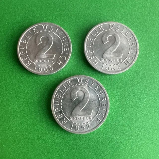1957, 1962, 1966 - Austria 2 Groschen - Lot of 3 World Coins