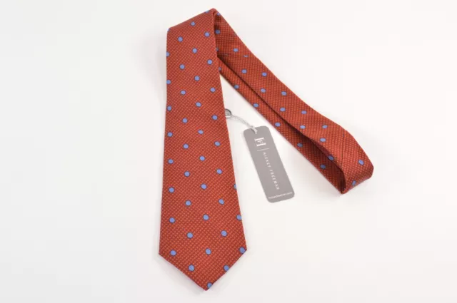 Hickey Freeman NWT Boys Neck Tie In Orange With Blue Polka Dots 100% Silk