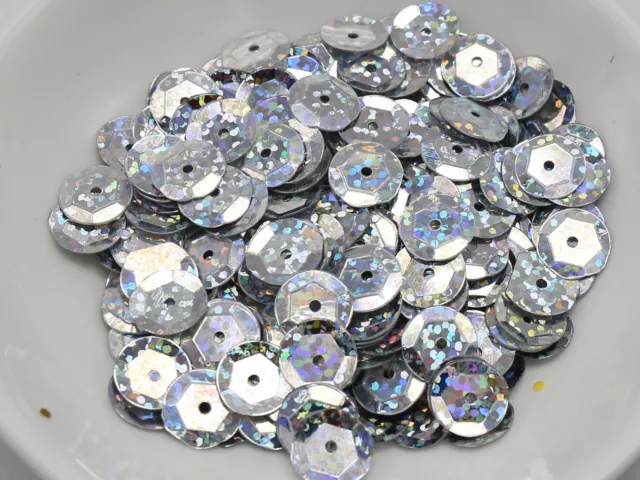 2000 Silver Hologram 10mm CUP round loose sequins Paillette sewing Wedding craft