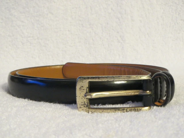 Ralph Lauren Slim Skinny Chic Black Italian Leather Belt Fits 33-37