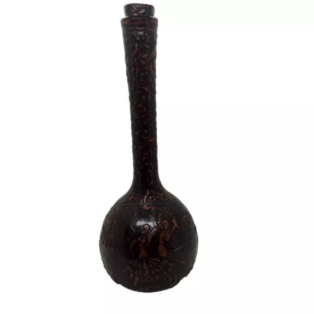 Spanish Tooled Leather Covered Wine Bottle Decanter