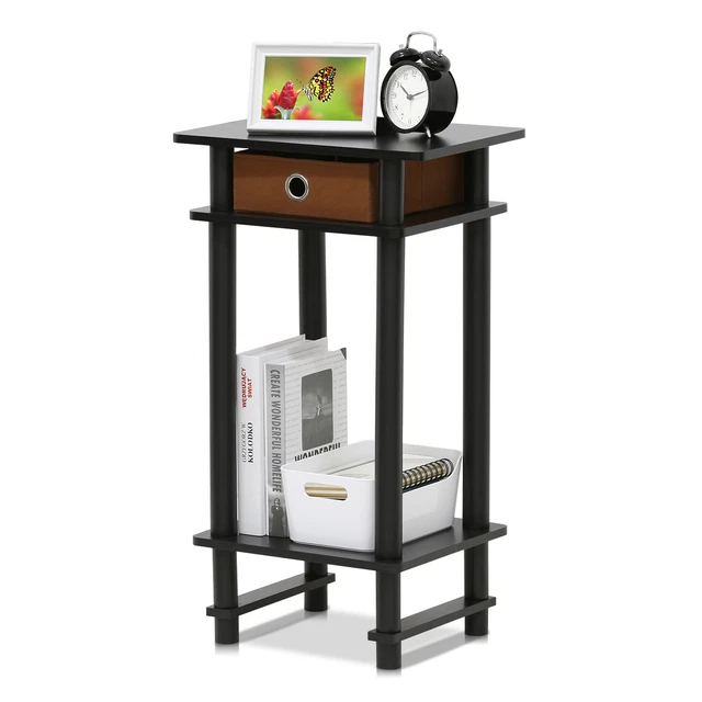 Furinno 17017 Espresso/Brown Turn-N-Tube Tall End Table with Bin