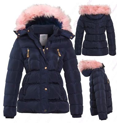 Girls Fleece Lined Padded Parka Coat Faux Fur Jacket Age 3 4 7 8 9 10 11 12 13