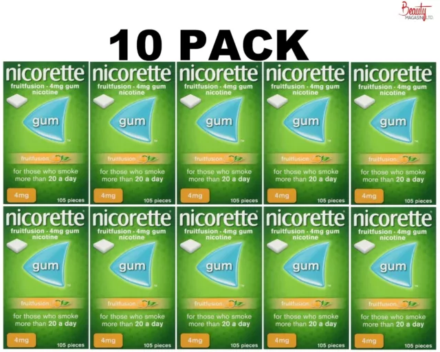 10 PACK Nicorette FRUIT FUSION Stop Smoking Aid Chewing Gum 4mg 105Pieces