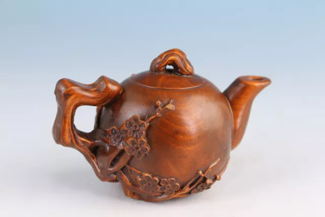 chinese old Boxwood Handwork cast Statue tea pot pet netsuke hand piece 2