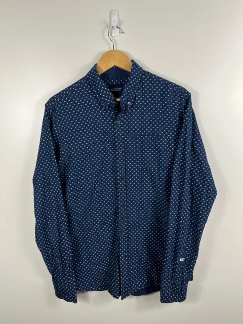 Scotch & Soda Men’s Small S Amsterdams Blauw Long Sleeve Button Up Pattern Shirt