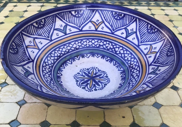 Plat Tobsil Céramique De Fès – Maroc, Décor Rayonnant, Parfait état