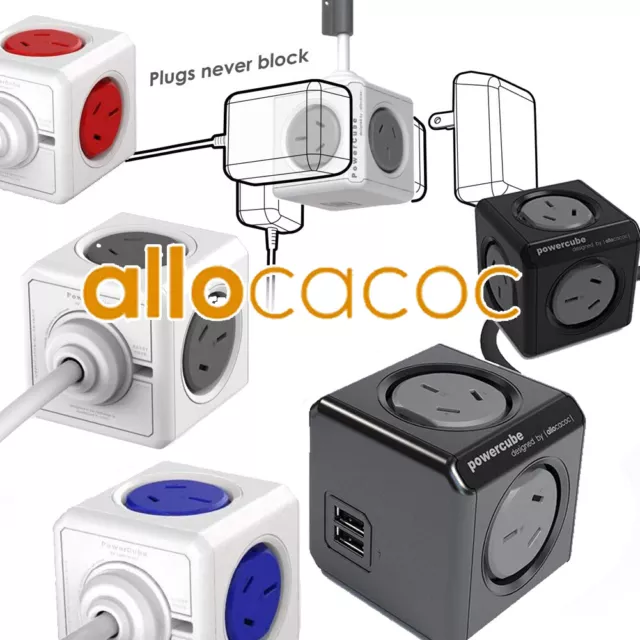 Allocacoc Power Cube Powercube Board with 0-2 USB 2-5 Outlet 0-3M Surge Protect