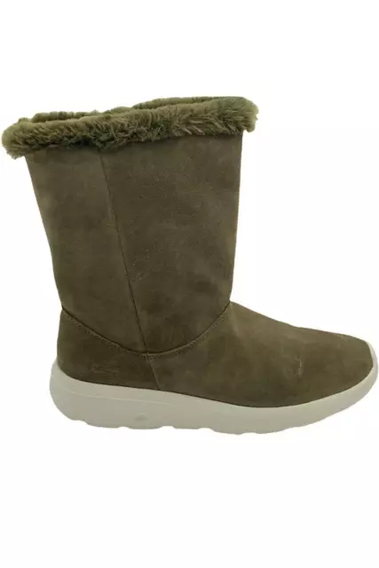 Skechers GOwalk Suede and Faux Fur Boots Stunning Olive