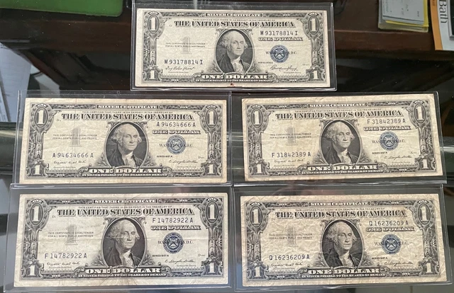 US SILVER CERTIFICATE NOTES: 1ea. Series 1935 E & 4 ea. Series 1957 A