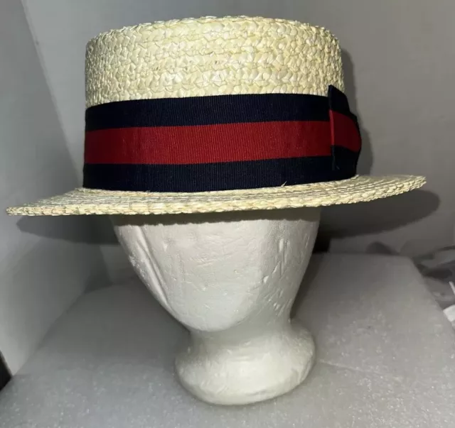 Vintage J Peterman  Boater Skimmer Straw Hat New Large