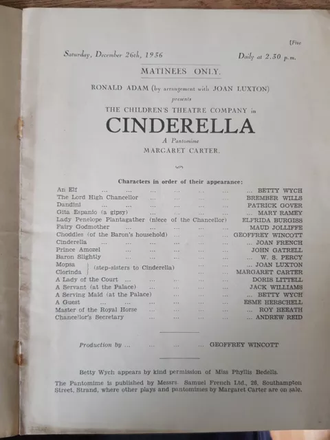 Embassy Theatre NW3 - Cinderella  Pantomime 1936 - Programme