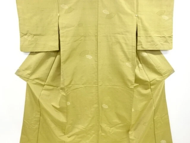 6566131: Japanese Kimono / Antique Hitoe Kimono / Tsumugi / Woven Jigami Pattern