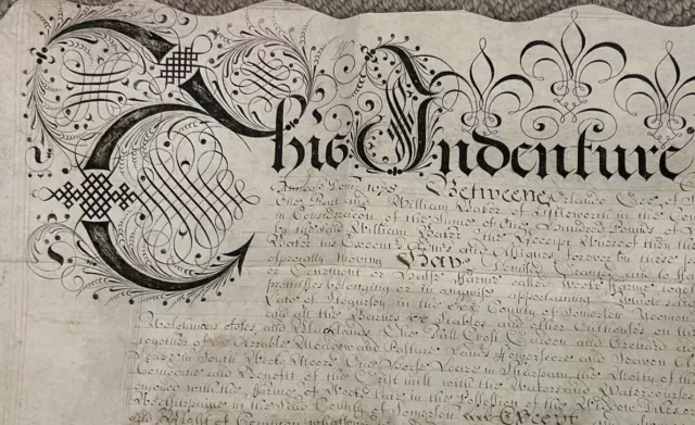 1678 Indentured Deed, Manor of Week Fitzpaine, Somerset, Sir Orlando Gee & Baker