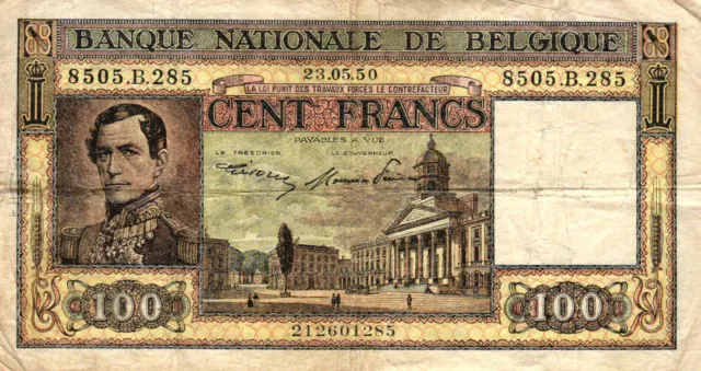 05 Belgium / Belgien P126 100 Francs 1950