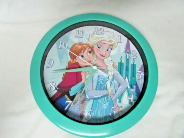 Disney Frozen Elsa & Anna Quartz Wall Mount Clock 9.75" Round Green Frame